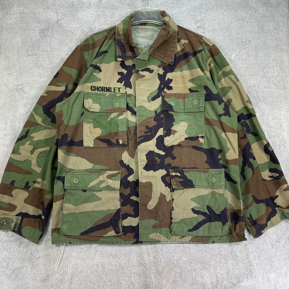US Military Field Jacket Mens Large Regular Green Camo BDU Woodland Camouflage